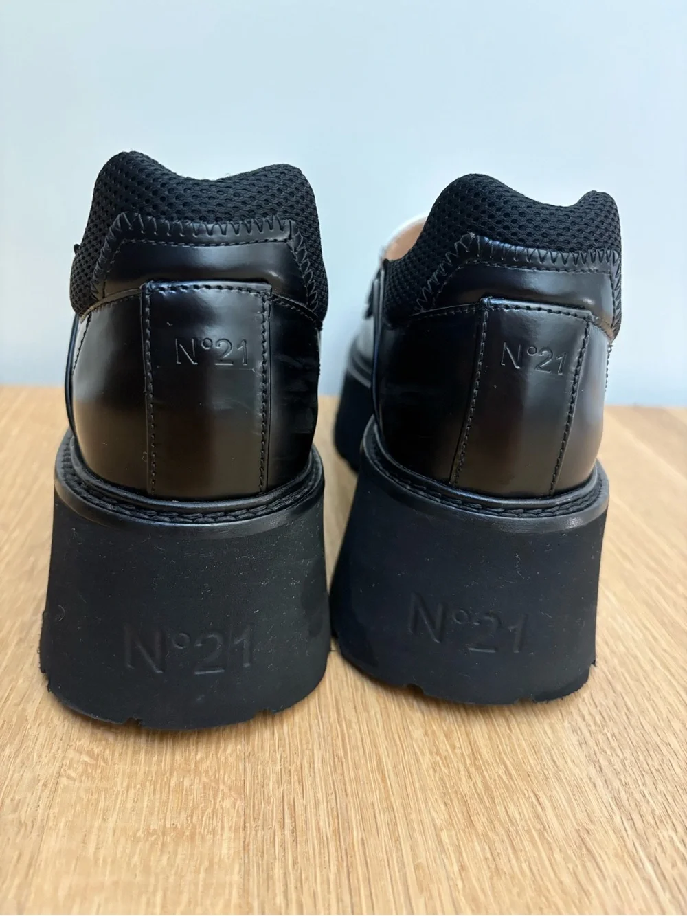 N°21 Black & White Croc Embossed Leather Chunky Platform Loafers 39